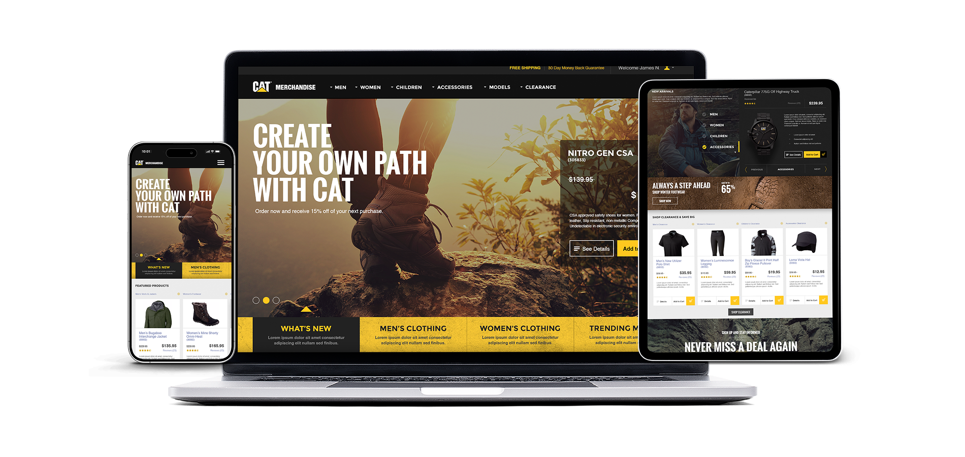 Caterpillar website mockups on multiple devices