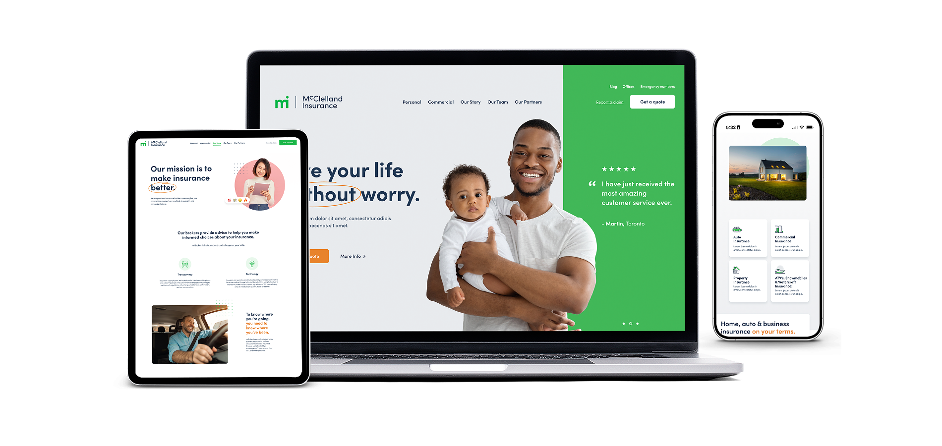 McClelland Insurance website mockups on multiple devices